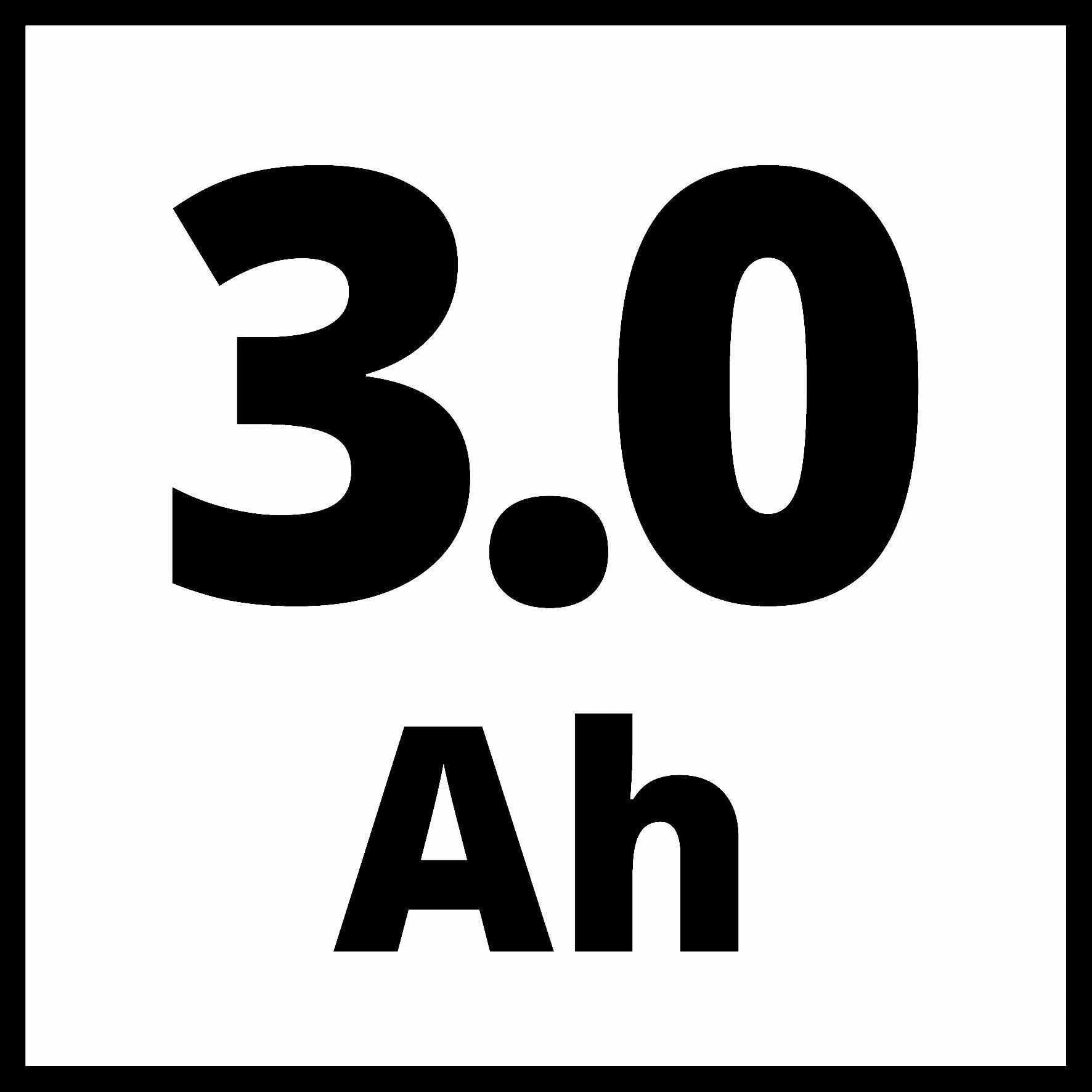 '3.0 Ah' fekete szövegben fehér háttéren.