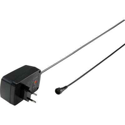 Fekete hálózati adapter EU-csatlakozóval és hosszú kábellel. Elektronikus eszközök töltésére alkalmas. A háttérben semleges szín.