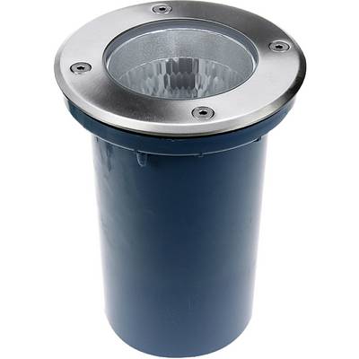 Fém talajtólámpa kerek, átlátszó üvegtetővel és ezüst szegéllyel, szabadtéri használatra alkalmas.