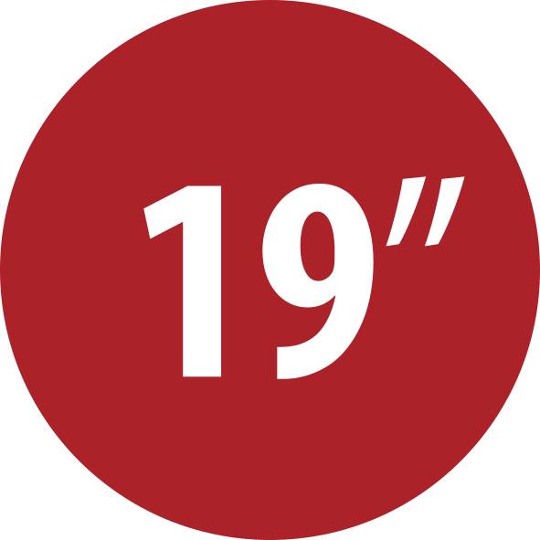 Piros kör ikon fehér „19"" szöveggel, amely egy 19 hüvelykes méretet jelez.