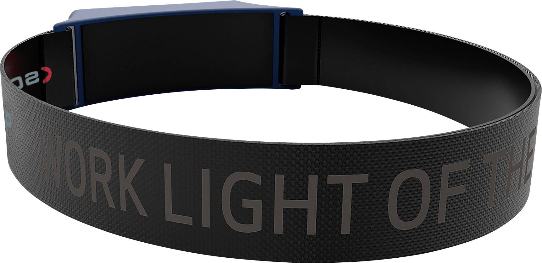 Egy fekete szalag 'WORK LIGHT OF THE YEAR' felirattal, valószínűleg egy fejpánt vagy öv, fehér háttér előtt.