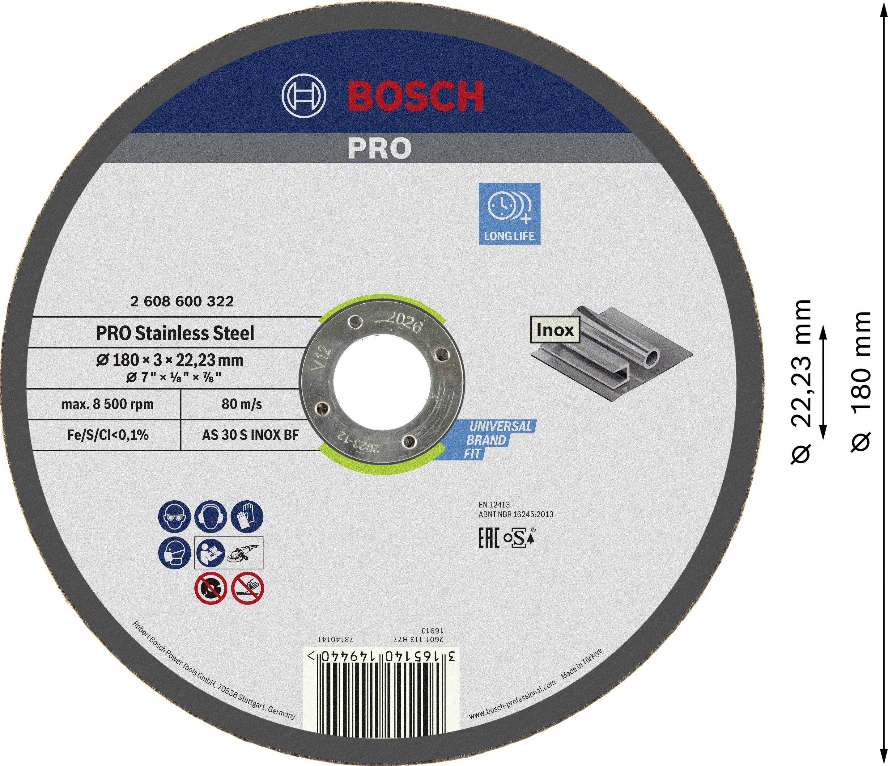 Bosch csiszolótárcsa 180 mm átmérővel rozsdamentes acélhoz; "PRO Stainless Steel", tartós szerszám, inox alkalmas.