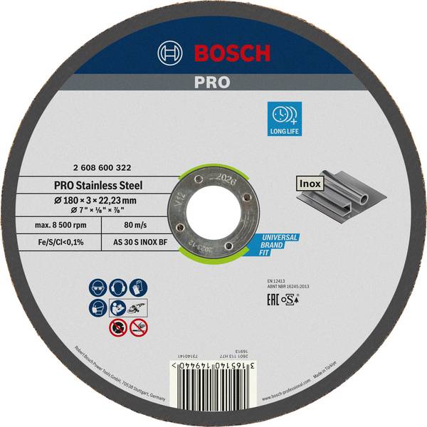 Bosch Accessories  2608600322  2608600322  Vágótárcsa, egyenes  180 mm  1 db  Acél