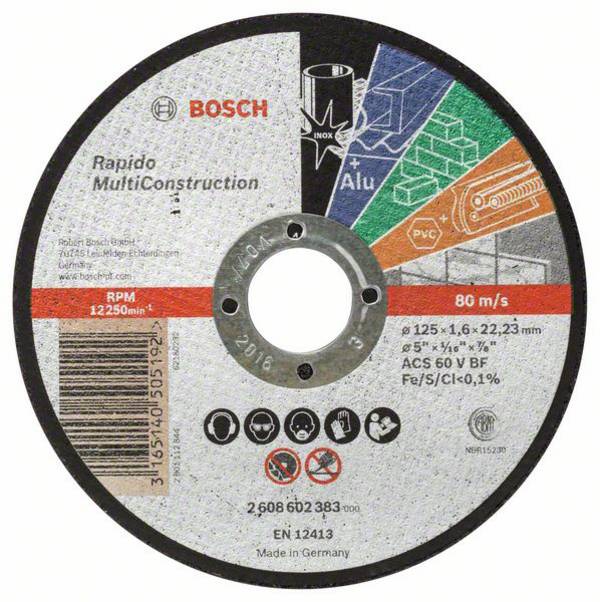 Bosch Accessories  2608602383  2608602383  Vágótárcsa, egyenes  125 mm  1 db  Acél