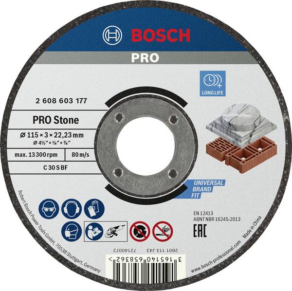 Bosch Accessories  2608603177  2608603177  Vágótárcsa, egyenes  115 mm  1 db  Kő