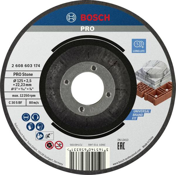 Bosch Accessories  2608603174  2608603174  Vágótárcsa, hajlított  125 mm  1 db  Kő