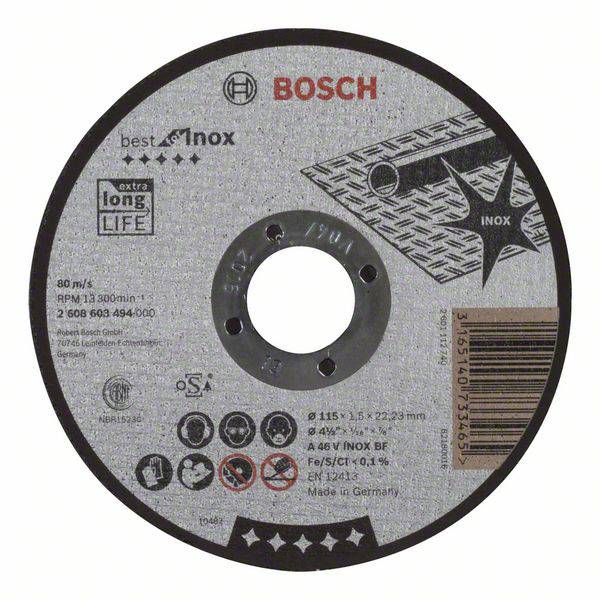 Bosch Accessories 2608603494 2608603494 Vágótárcsa, egyenes 115 mm 1 db Acél