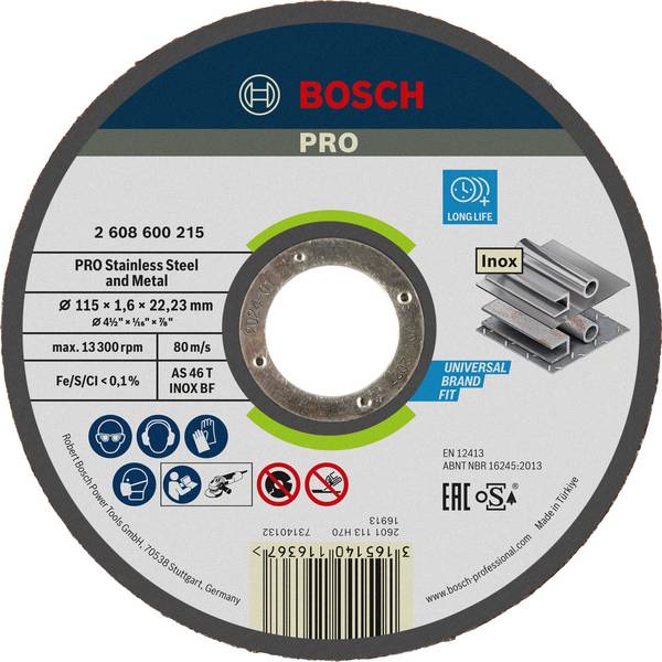 Bosch Accessories  2608600215  2608600215  Vágótárcsa, egyenes  115 mm  1 db  Acél