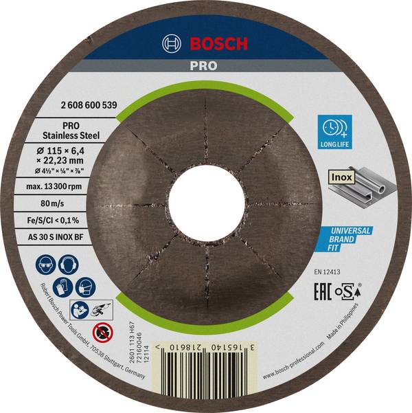 Bosch Accessories  2608600539  2608600539  Nagyolótárcsa, hajlított  115 mm  1 db  Acél