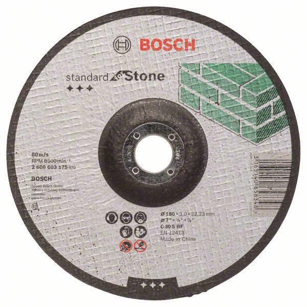 <br>  Bosch Accessories<br>  2608603175<br>  2608603175<br>  Vágótárcsa, hajlított<br>  180 mm<br>  1 db<br>  Kő<br>