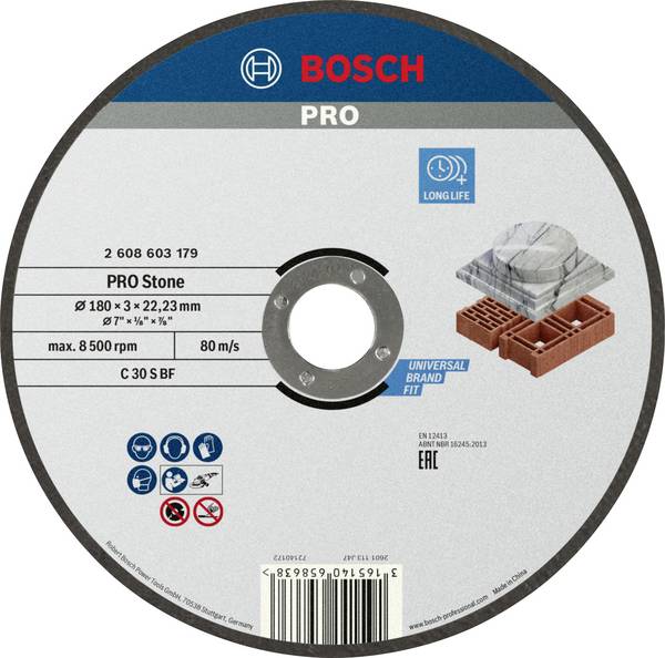 Bosch Accessories  2608603179  2608603179  Vágótárcsa, egyenes  180 mm  1 db  Kő