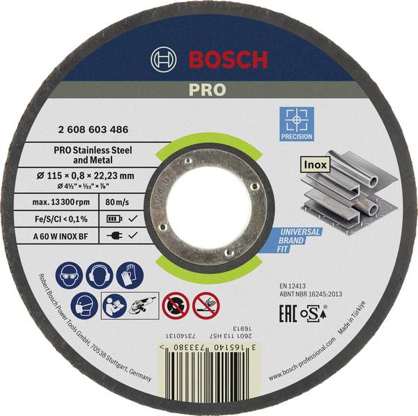 Bosch Accessories  2608603486  2608603486  Vágótárcsa, egyenes  115 mm  1 db  Acél