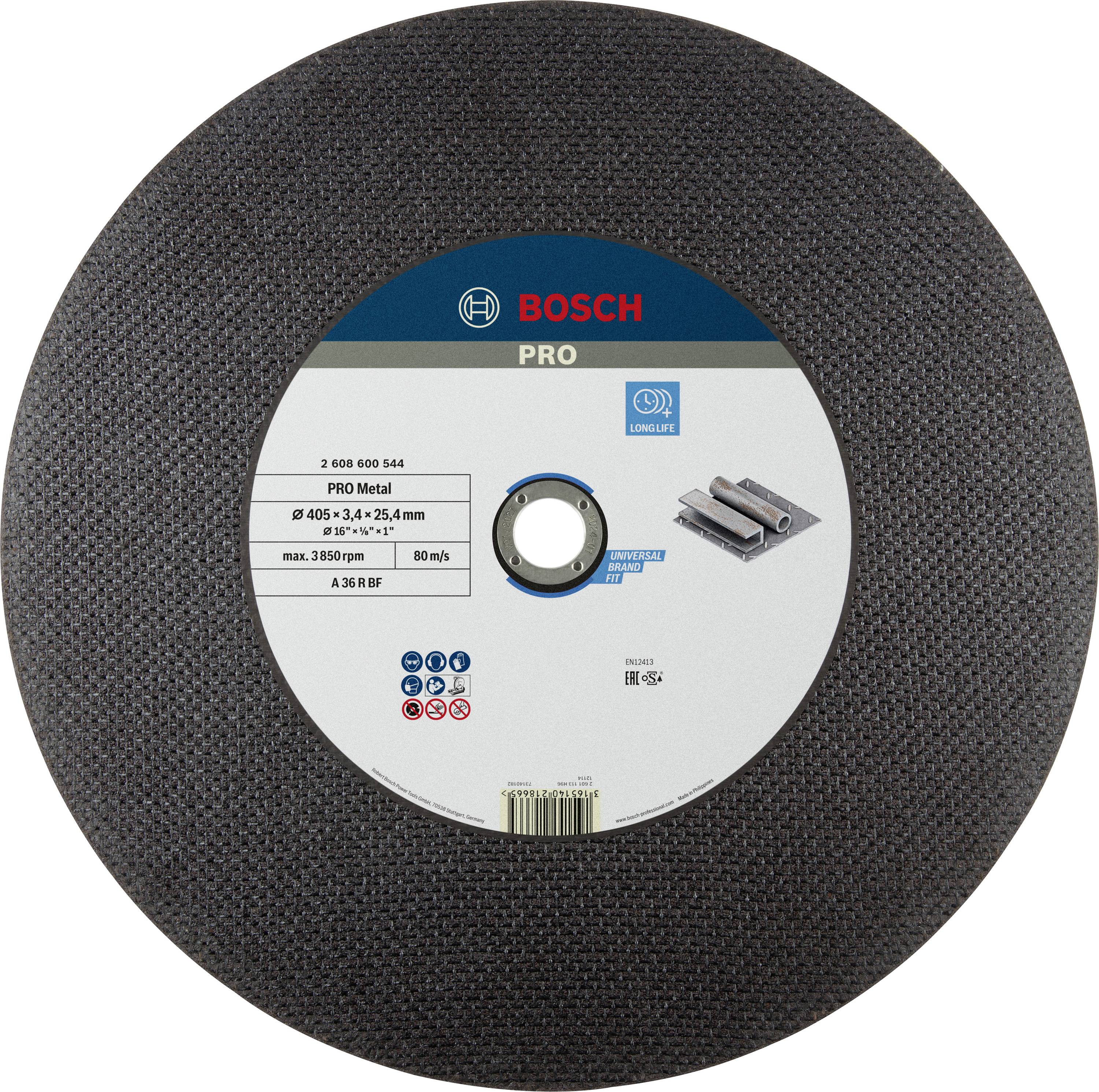 Bosch PRO feliratú körfűrészlap. Alkalmas fémek vágására, átmérő 350 mm, max. 3800 ford/perc. Biztonsági jelzéseket tartalmaz.