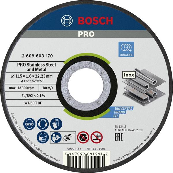 Bosch Accessories  2608603170  2608603170  Vágótárcsa, egyenes  115 mm  1 db  Acél