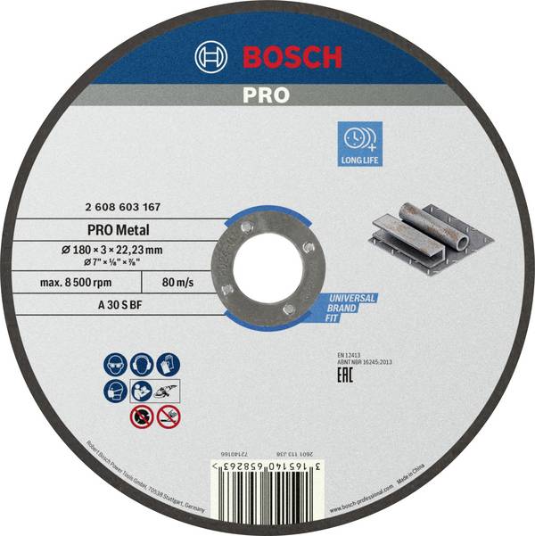 Bosch Accessories  2608603167  2608603167  Vágótárcsa, egyenes  180 mm  1 db  Acél