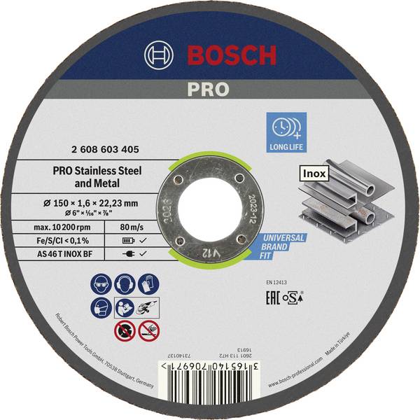 Bosch Accessories  2608603405  2608603405  Vágótárcsa, egyenes  150 mm  1 db  Acél