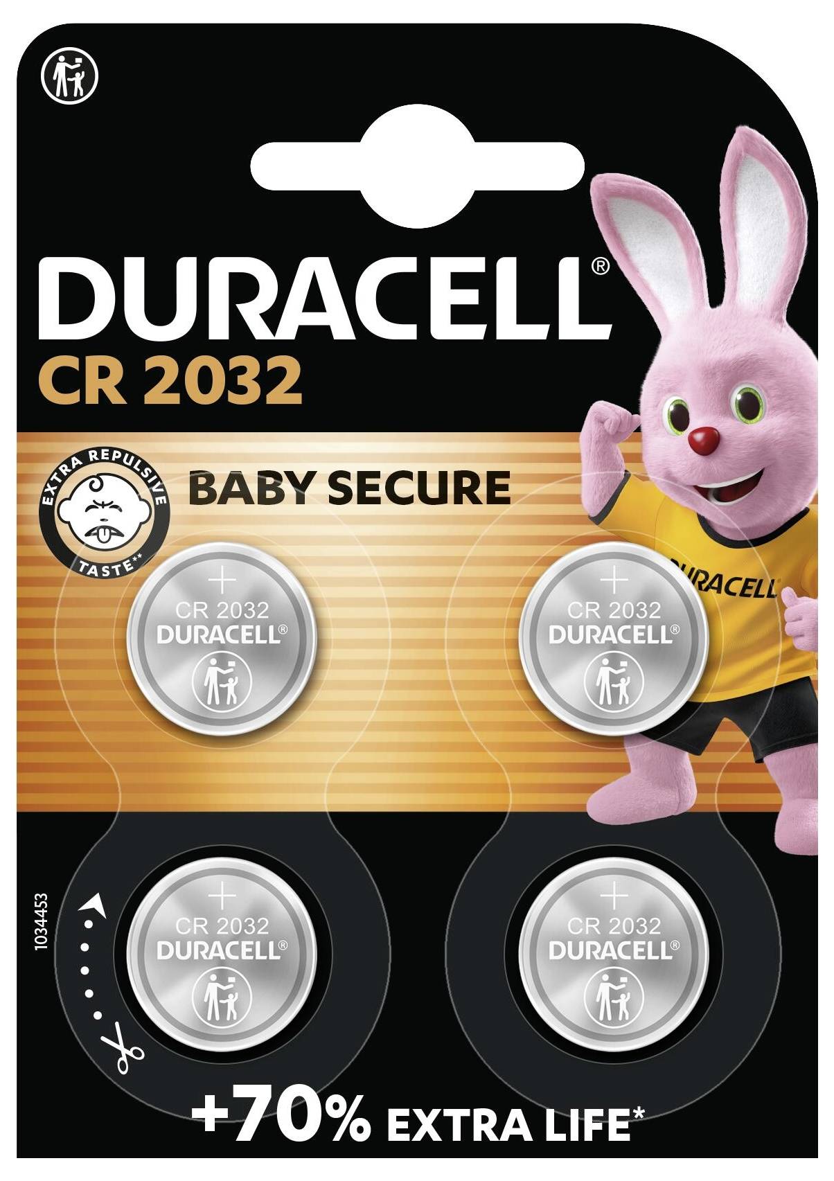 Duracell 28L lítium elem csomag Duracell márkájú rózsaszín nyúllal. A szöveg így szól: „Hosszú élettartam garantált."