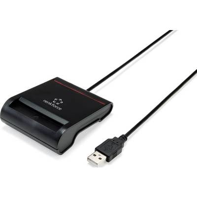 Egy fekete USB-kártyaolvasó hosszú kábellel, amely lehetővé teszi a memóriakártyák olvasását és írását.