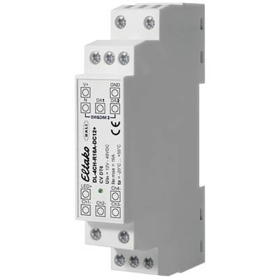 Egy fehér elektronikus vezérlőegység az Elektrobock-tól, több csatlakozóval és nyomtatott műszaki részletekkel, amelyet világításvezérlésre használnak.