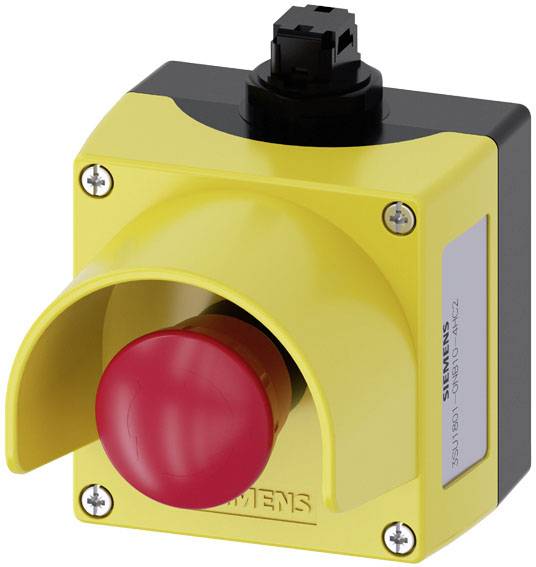 Siemens 3SU18010NB104HC2 3SU1801-0NB10-4HC2 Készülékház Talajrögzítéshez, táblával 1 gomb Piros Forgató reteszelés 1 db darab