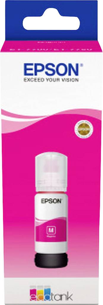 Epson tintapalack ET-2711, bíbor. Kompatibilis EcoTank nyomtatókkal. Márkalogót és a 'Túlszárnyalni elképzeléseit' szlogent mutat.