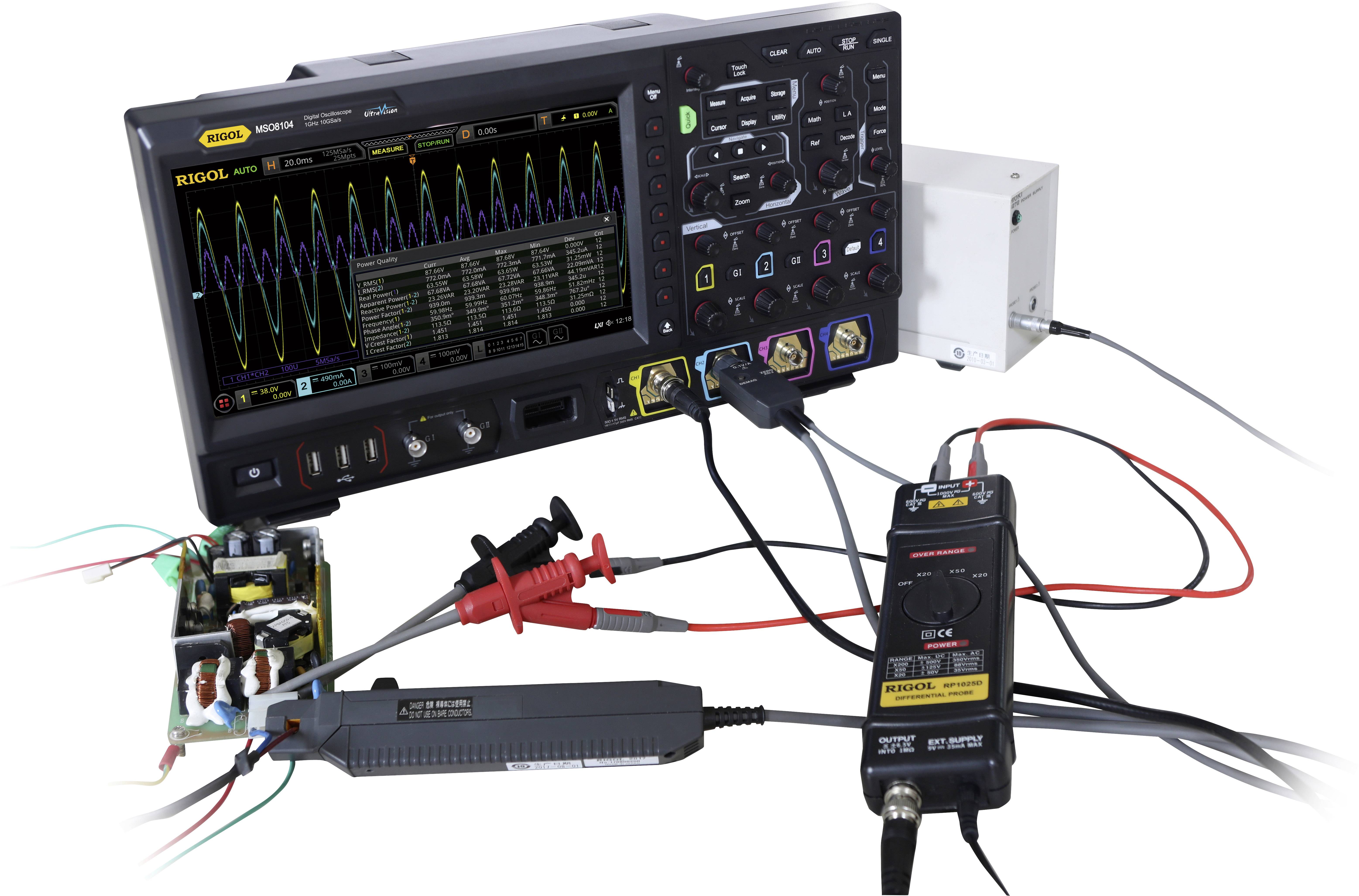 Rigol MSO8204 Digitális oszcilloszkóp 2 GHz 8 bit Multiméter funkciók, Logikai analizátor, Függvénygenerátor, Digitális memória (DSO) 1 db
