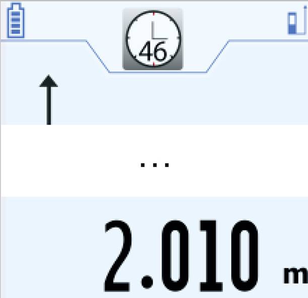 'Üres akkumulátor-kijelzés, Stop tábla szimbólum, '2.010 m' számérték.'