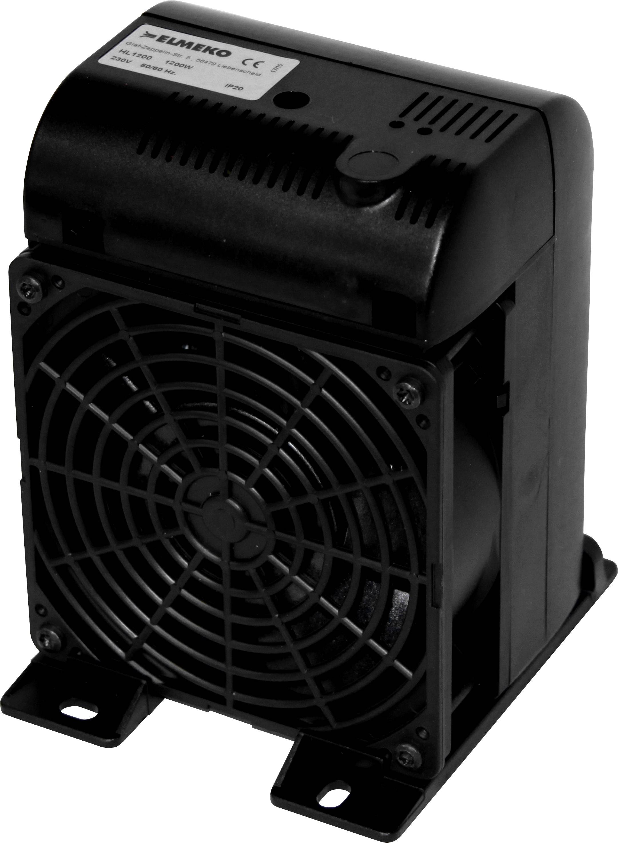 Egy fekete ventilátor védőráccsal, amelyet elektronikai eszközök hűtésére használnak, egy lapos felületen áll.