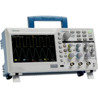 Az oszcilloszkóp képernyőjén két hullámjel látható: sárga négyszögjel és kék szinuszjel. A készülék egy Tektronix gyártmány.