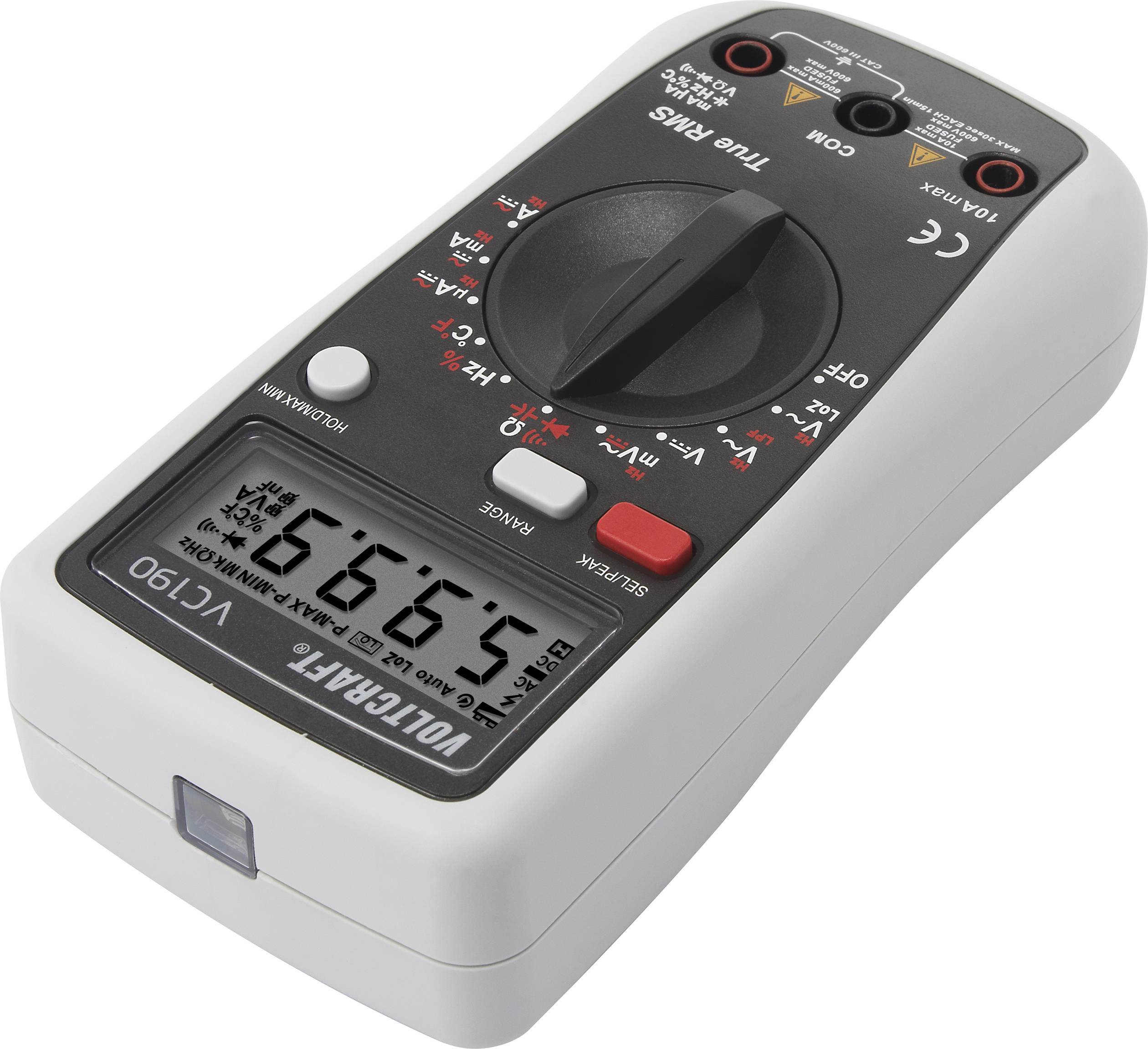 Digitális kézi multiméter CAT III 600 V 6000 digit, Voltcraft VC190-2