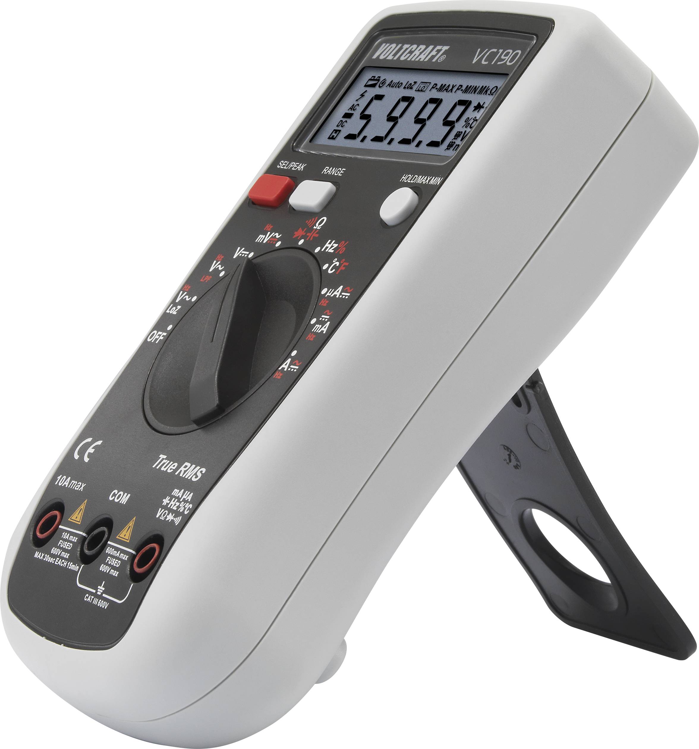 Digitális kézi multiméter CAT III 600 V 6000 digit, Voltcraft VC190-3