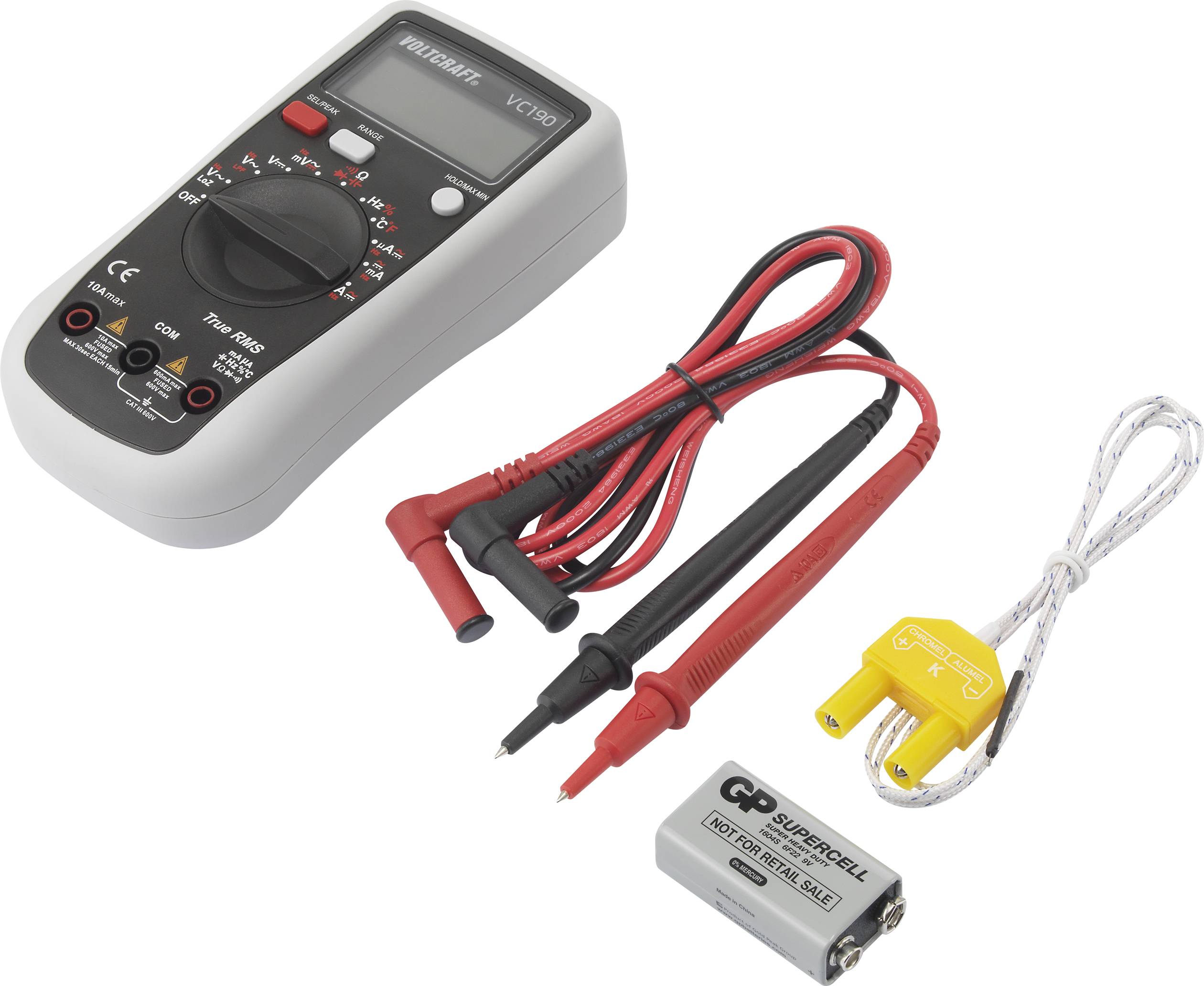 Digitális kézi multiméter CAT III 600 V 6000 digit, Voltcraft VC190-4