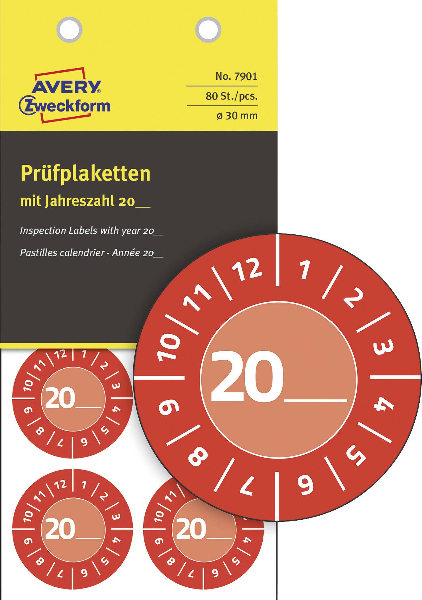 Avery-Zweckform 7901 Ellenőrző plakett 20XX Piros (Ø) 30 mm 30 mm 80 db