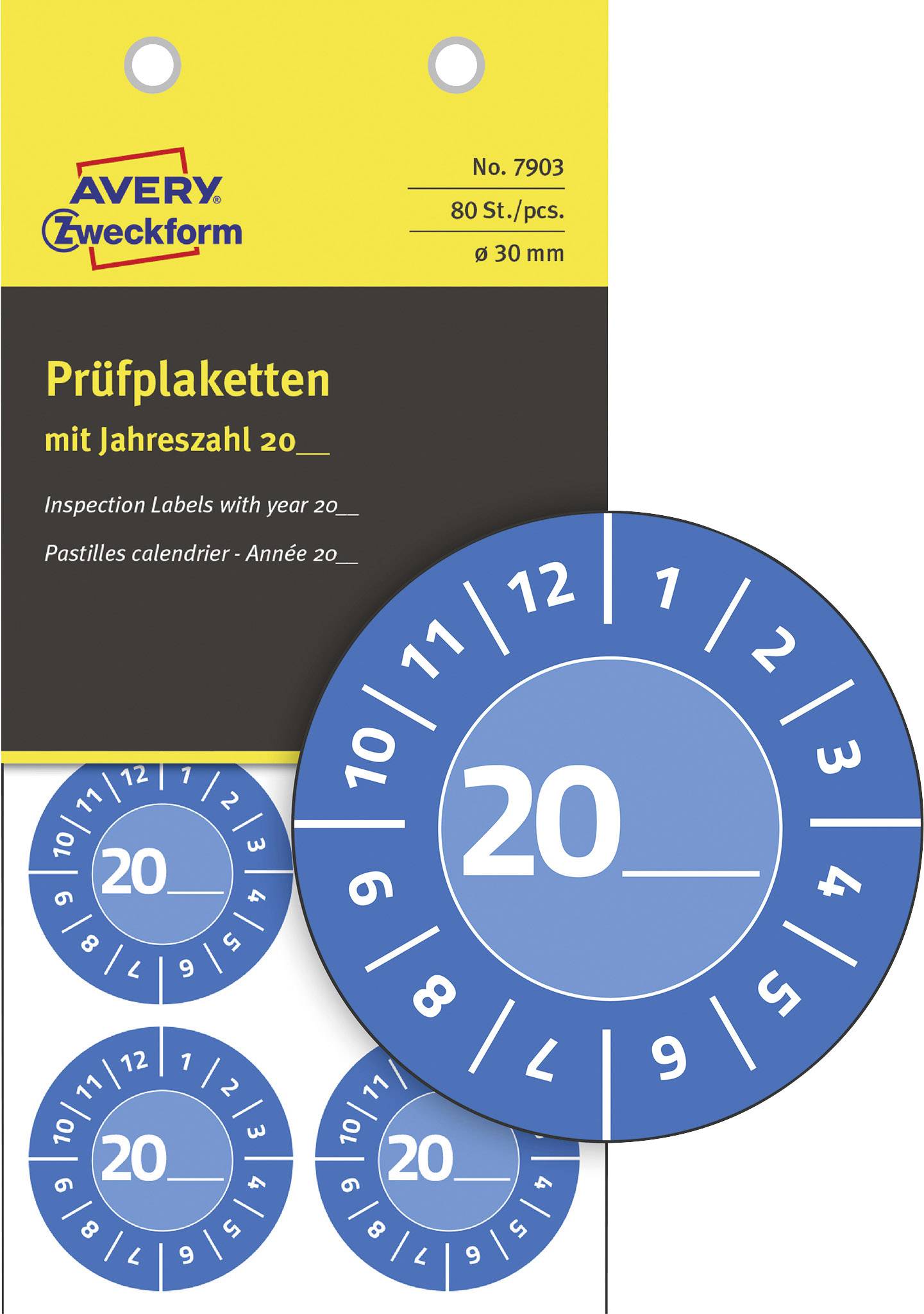 Avery-Zweckform 7903 Ellenőrző plakett 20XX Kék (Ø) 30 mm 30 mm 80 db