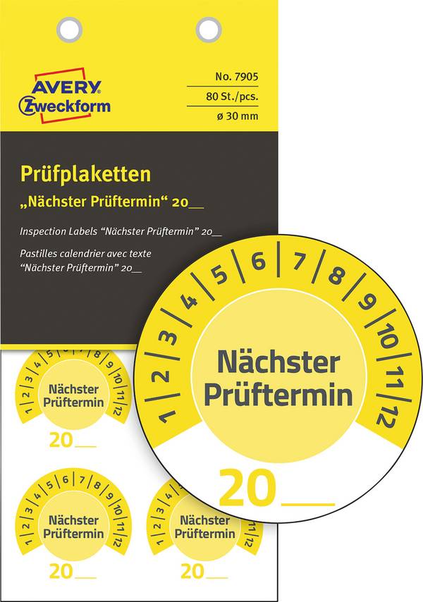 Avery-Zweckform 7905 Ellenőrző plakett individuell vor Ort beschriftet werden 20XX Sárga  (Ø x H) 30 mm x 30 mm 30 mm   80 db