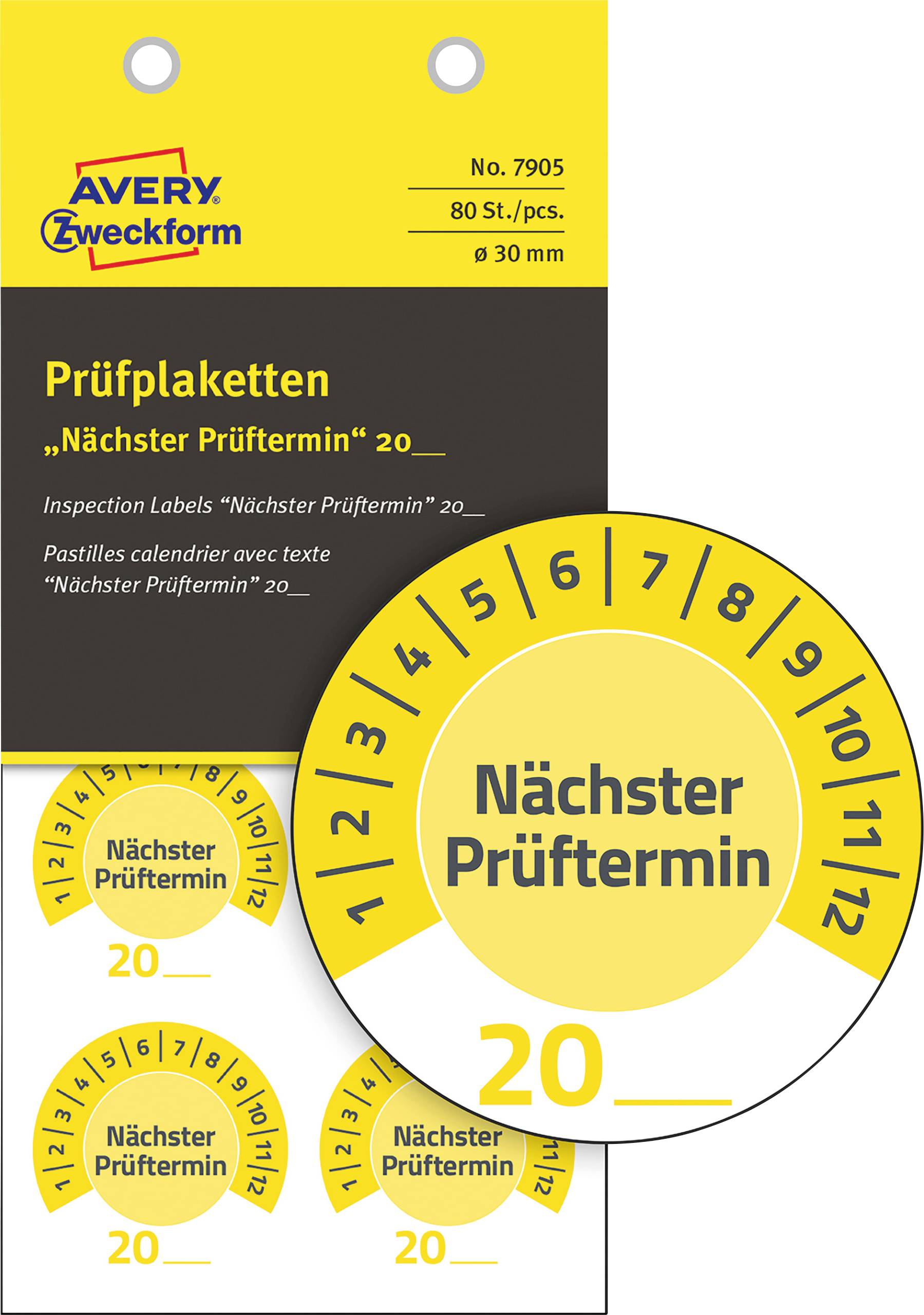Avery-Zweckform 7905 Ellenőrző plakett individuell vor Ort beschriftet werden 20XX Sárga (Ø x H) 30 mm x 30 mm 30 mm 80 db