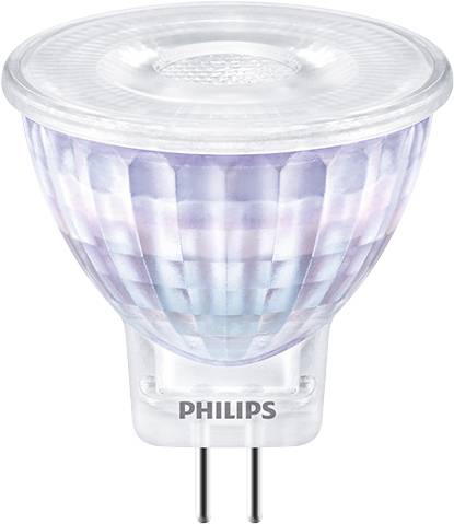 Philips LED-es spot lámpa, körte alakú, átlátszó üveggel és látható fényforrással, precíziós megvilágításra alkalmas.
