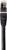 Közeli felvétel egy fekete Ethernet-kábelről RJ45 csatlakozóval, amelyet hálózati kapcsolatokhoz használnak.