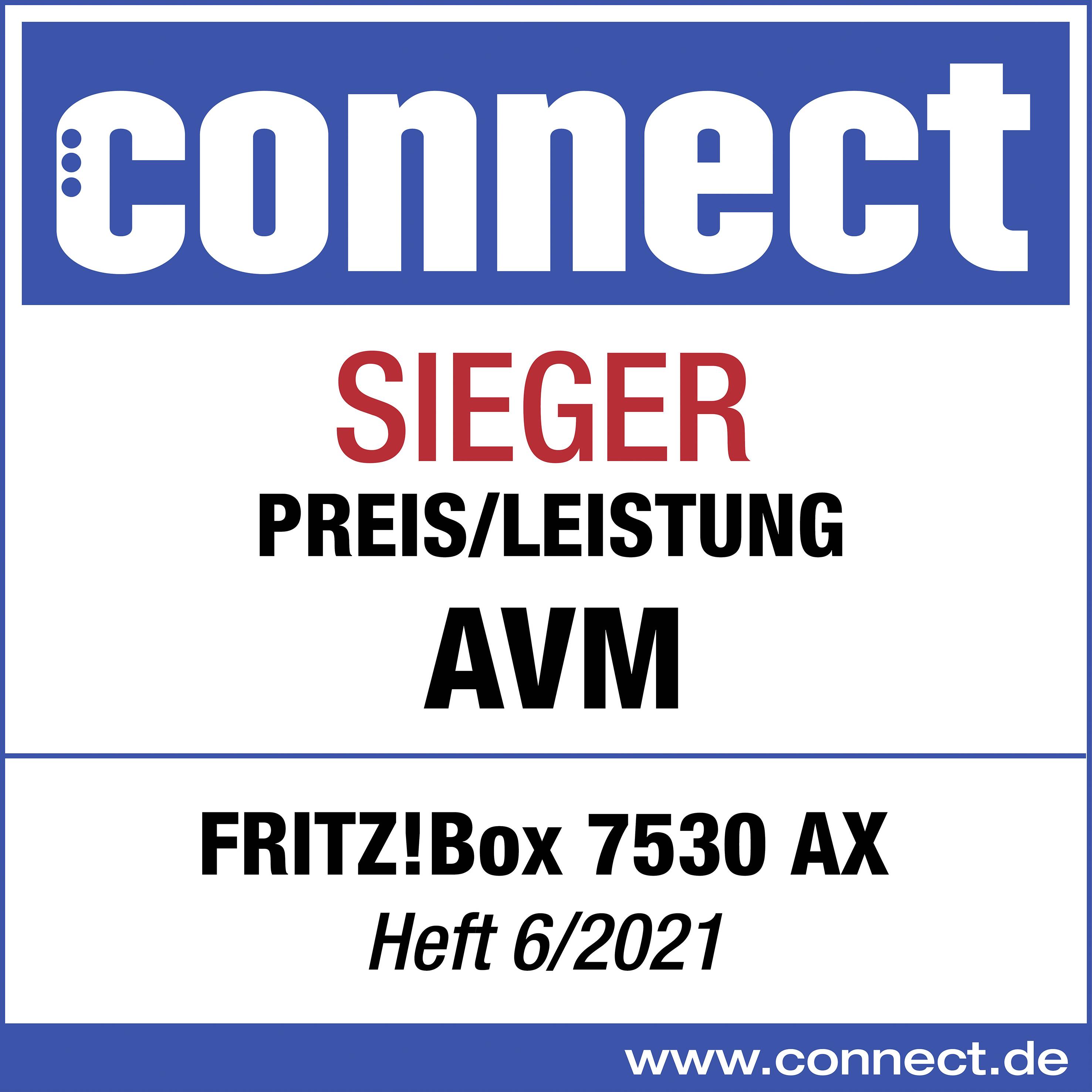 'Nyertes Ár/Teljesítmény díj AVM FRITZ!Box 7530 AX Folyóirat 6/2021 connect www.connect.de'