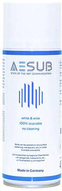 AESUB márka spray, amelyre rá van írva: 'state of the art scanning spray', 'white & wise', '100% scanable', 'no cleansing'. Gyártva Németországban.