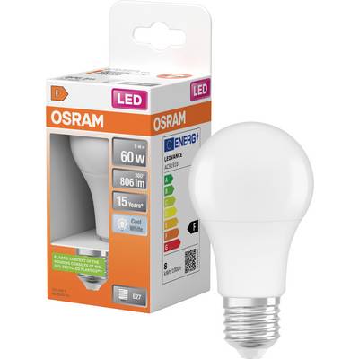 OSRAM LED-es izzólámpa kereskedelmi dobozban, 8W címkézéssel, 60W-os ekvivalens, 806 lm, hideg fehér, E27-es foglalat.