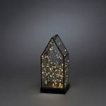 Üveg lámpa csipkével és fekete fa alapokkal