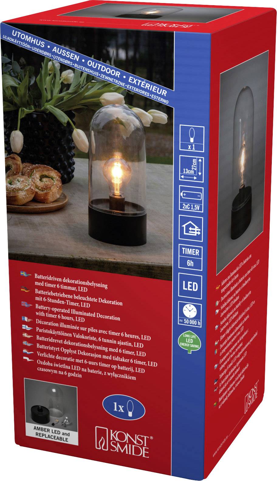 Konstsmide 1895-000 LED-es lámpás Borostyán LED Fekete Kapcsolóval, időzítővel