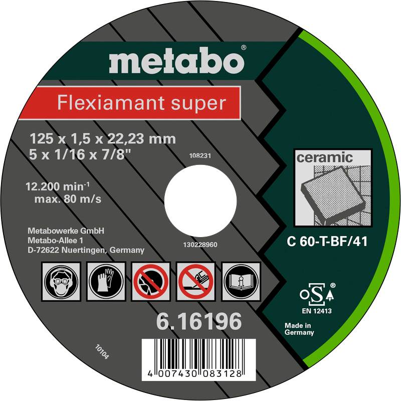 Metabo 616196000 Vágótárcsa, egyenes 125 mm 25 db Csempe, Klinkertégla, Kerámia