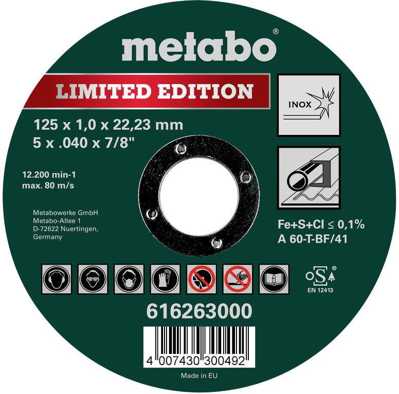 Metabo 616263000 Vágótárcsa, egyenes 125 mm 100 db Rozsdamentes acél