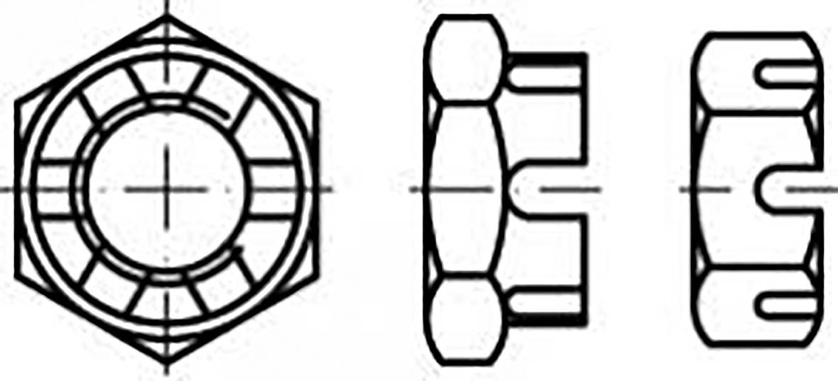 TOOLCRAFT TO-6864336 Korona anyák M30 DIN 979 Acél 10 db