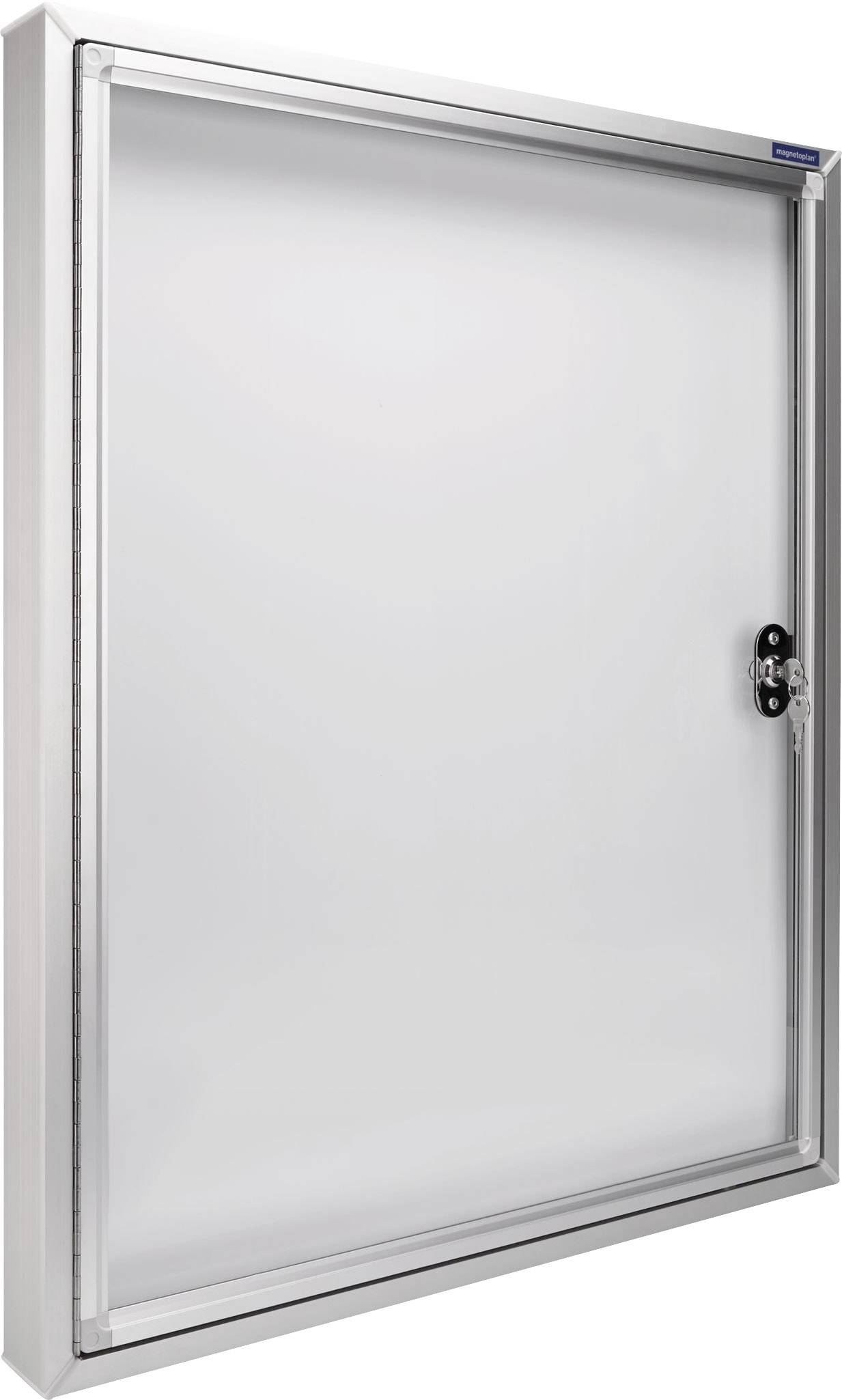 Téglalap alakú fémdoboz téglalap formájú ajtóval és fekete karos fogantyúval a közepén. A doboz ezüstös kerettel rendelkezik.