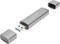USB-pendrive levett sapkákkal mindkét végén, mutatja az USB- és micro-USB-csatlakozókat.