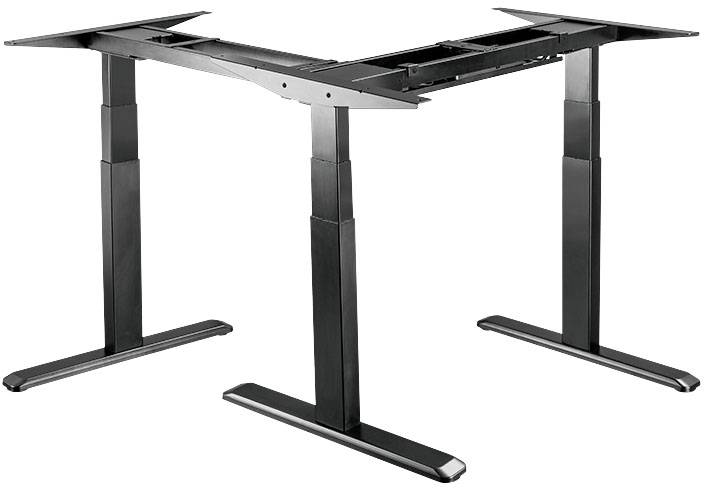 L alakú, magasságállítható asztallábazat, fekete szín, asztallap nélkül. Tökéletes az ergonomikus munkavégzéshez a magasság egyszerű beállíthatósága révén.