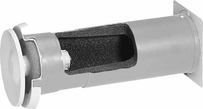 Hosszúkás hőcserélő hengeres formában, szigeteléssel, belső szerkezetének megtekintése céljából átvágva.